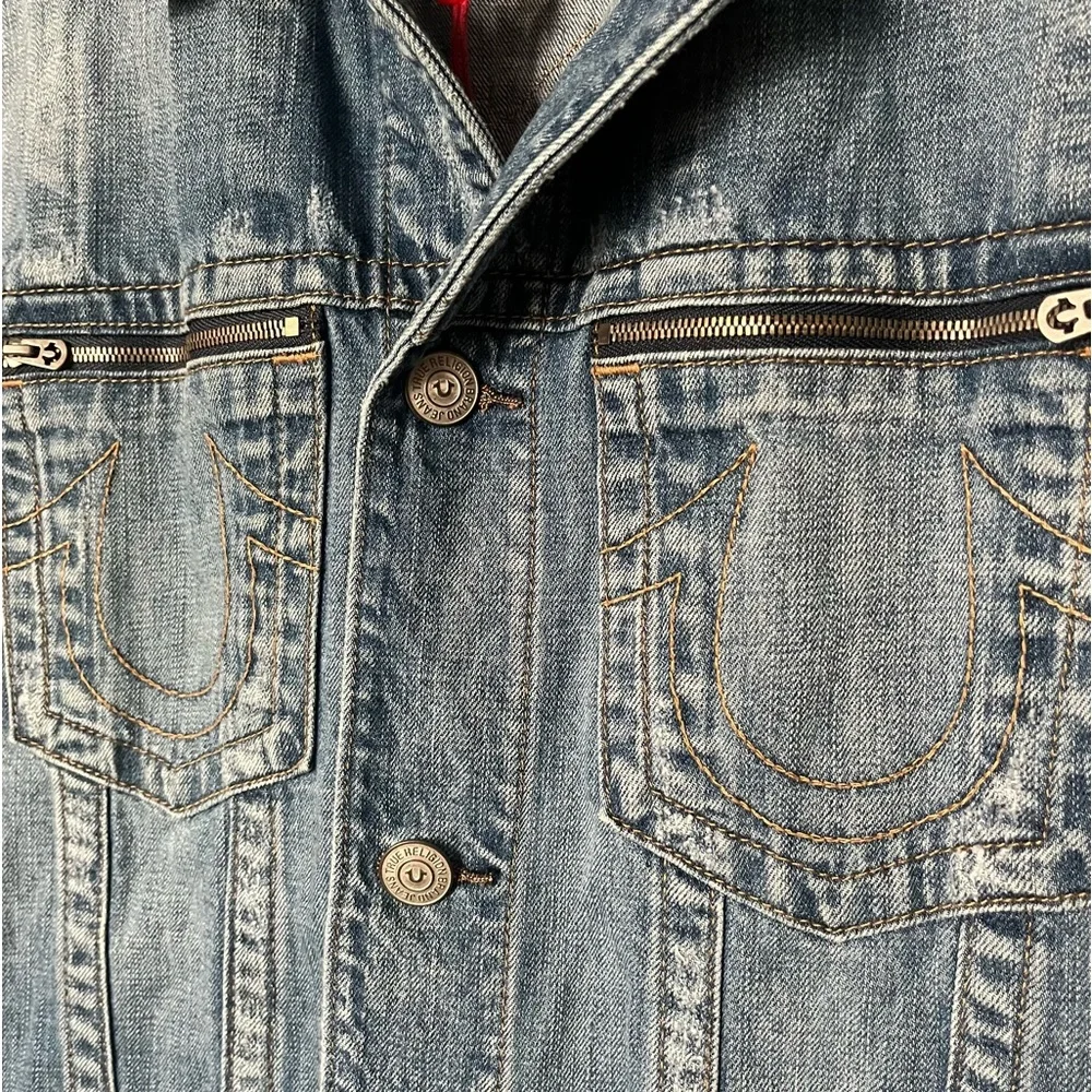 True Religion Blue Denim Turner Jacket Short Sleeve Sz XL NWOT